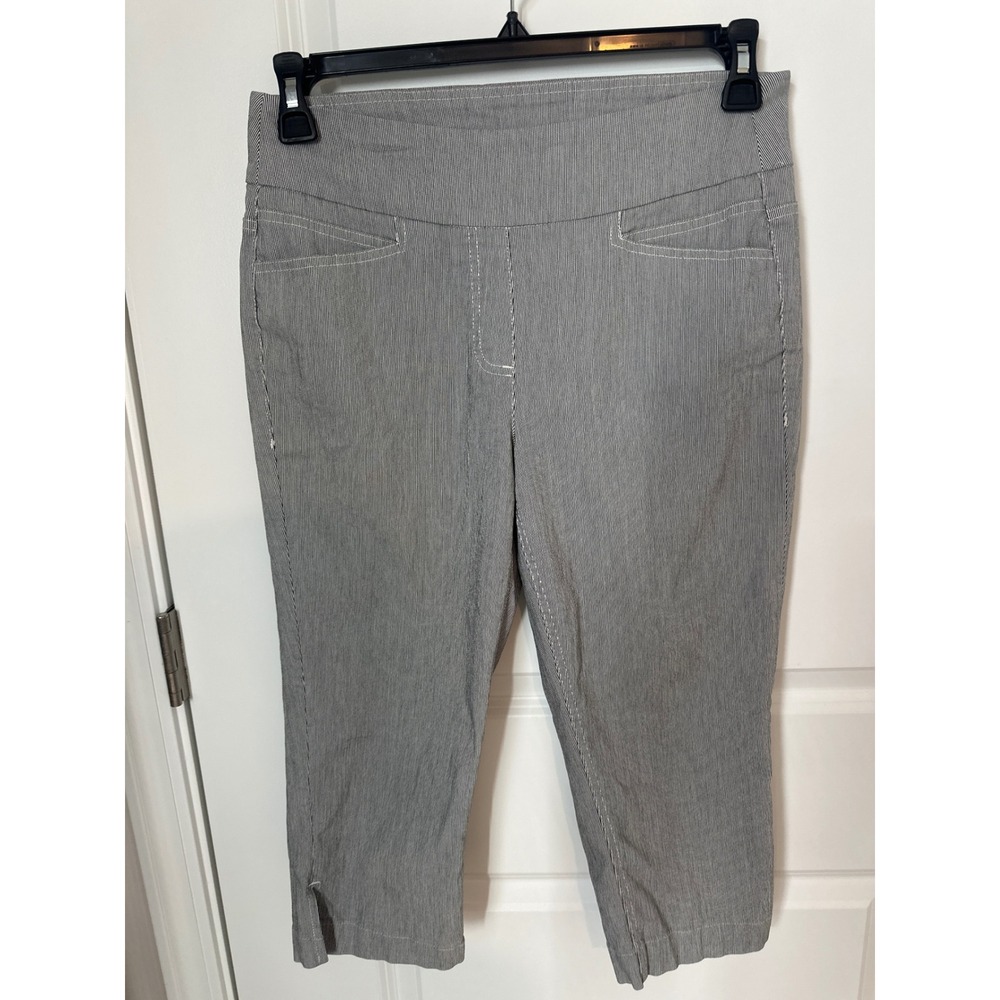 Westbound Petites Black White Striped Pull On Capri Pants 10P Stretch Pockets